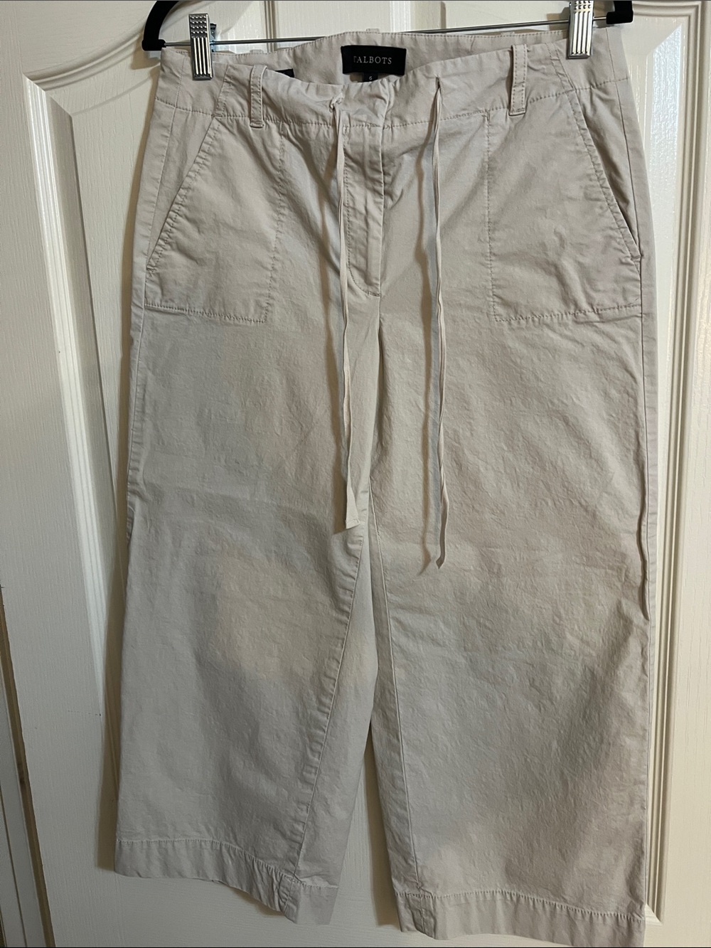 Talbots Khaki Drawstring Cropped Wide Leg Chinos Heritage